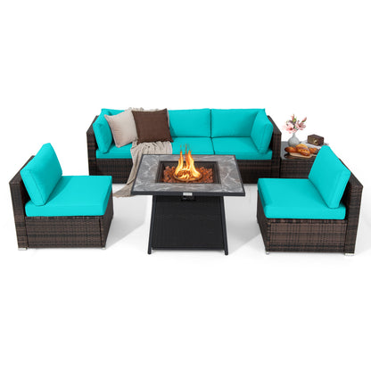 7 Pieces Patio Furniture Set with 35 Inches 50K BTU Propane Gas Fire Pit Table and Waterproof Cover for Fire Pit