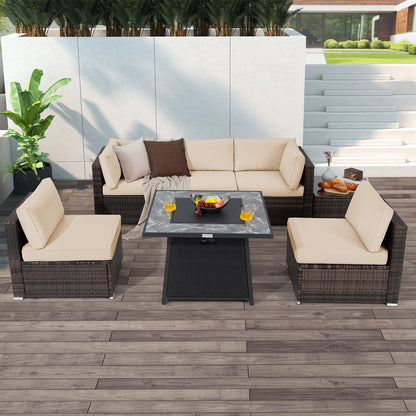 7 Pieces Patio Furniture Set with 35 Inches 50K BTU Propane Gas Fire Pit Table and Waterproof Cover for Fire Pit