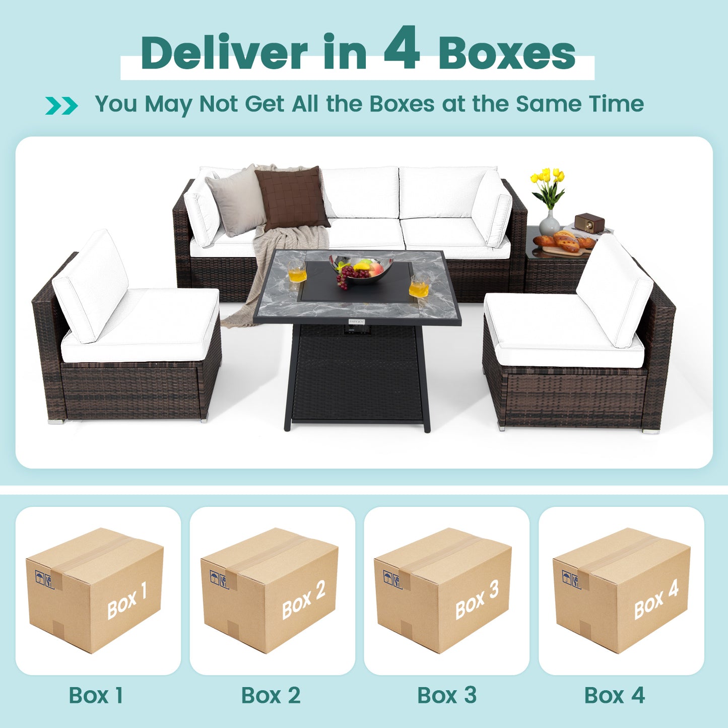 7 Pieces Patio Furniture Set with 35 Inches 50K BTU Propane Gas Fire Pit Table and Waterproof Cover for Fire Pit