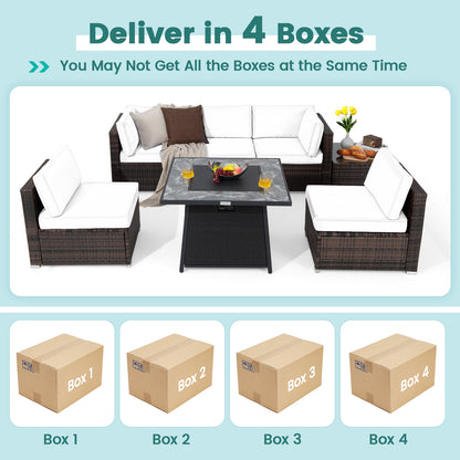 7 Pieces Patio Furniture Set with 35 Inches 50K BTU Propane Gas Fire Pit Table and Waterproof Cover for Fire Pit