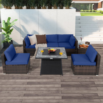 7 Pieces Patio Furniture Set with 35 Inches 50K BTU Propane Gas Fire Pit Table and Waterproof Cover for Fire Pit