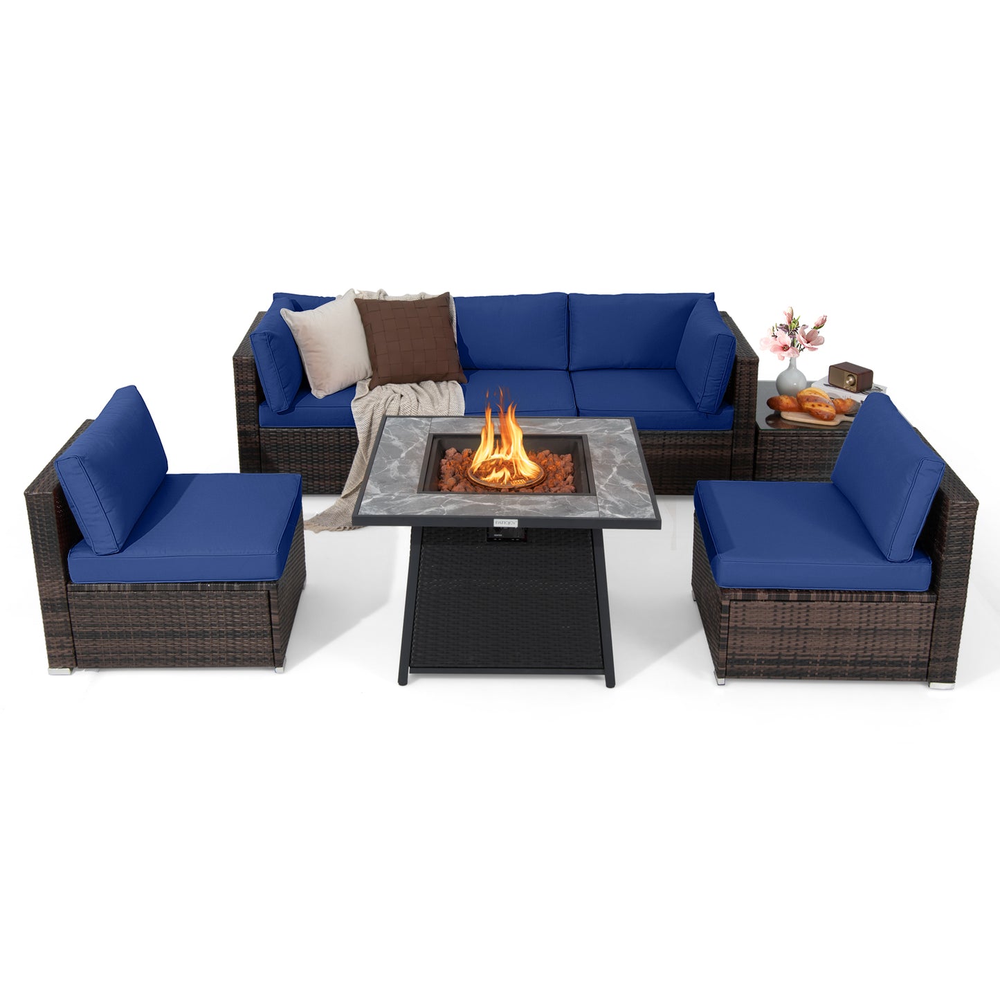 7 Pieces Patio Furniture Set with 35 Inches 50K BTU Propane Gas Fire Pit Table and Waterproof Cover for Fire Pit