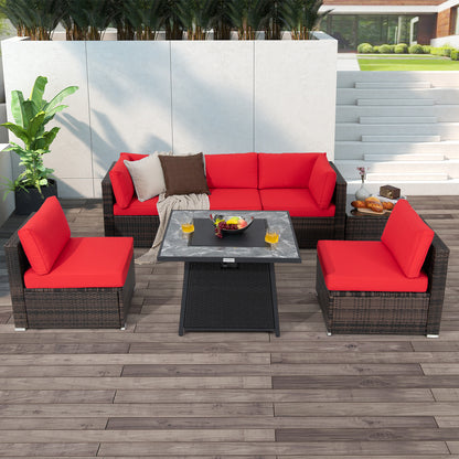 7 Pieces Patio Furniture Set with 35 Inches 50K BTU Propane Gas Fire Pit Table and Waterproof Cover for Fire Pit
