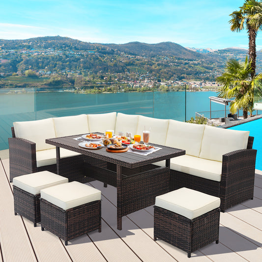 7 Pieces Wicker Patio Furniture Set - White