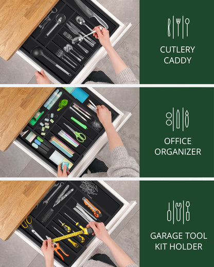 Silverware Drawer Organizer, Black (9 Slots)
