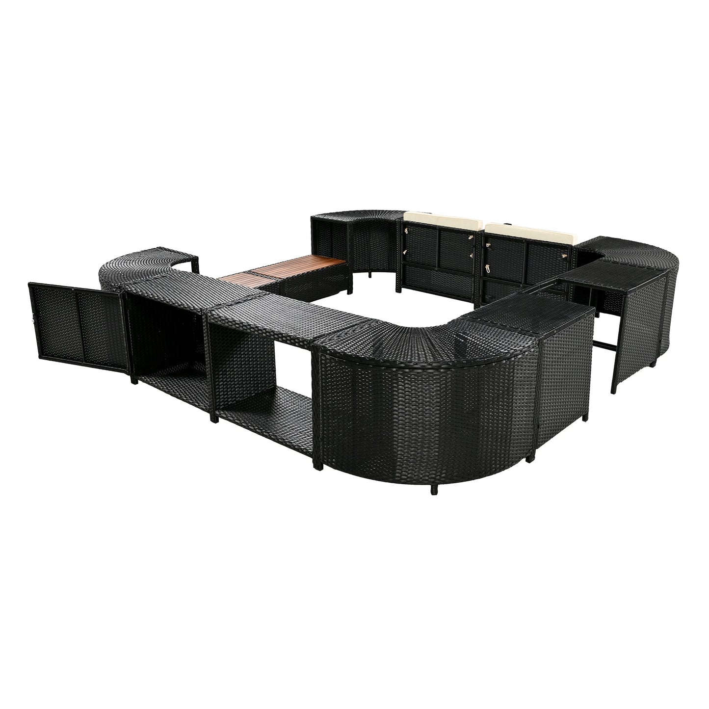 Alora Large Outdoor Quadrilateral Spa Surround Rattan Sectional Sofa Set With Storage Compartments