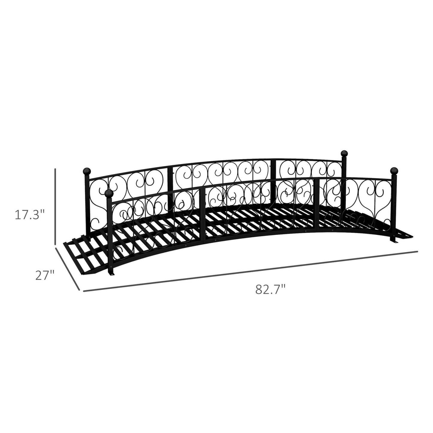 Alora 7FT Decorative Metal Arch Footbridge Garden Bridge with Safety Siderails