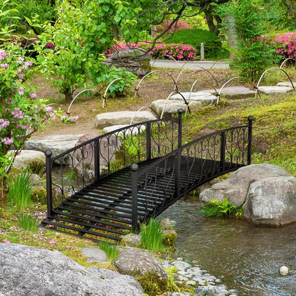Alora 7FT Decorative Metal Arch Footbridge Garden Bridge with Safety Siderails