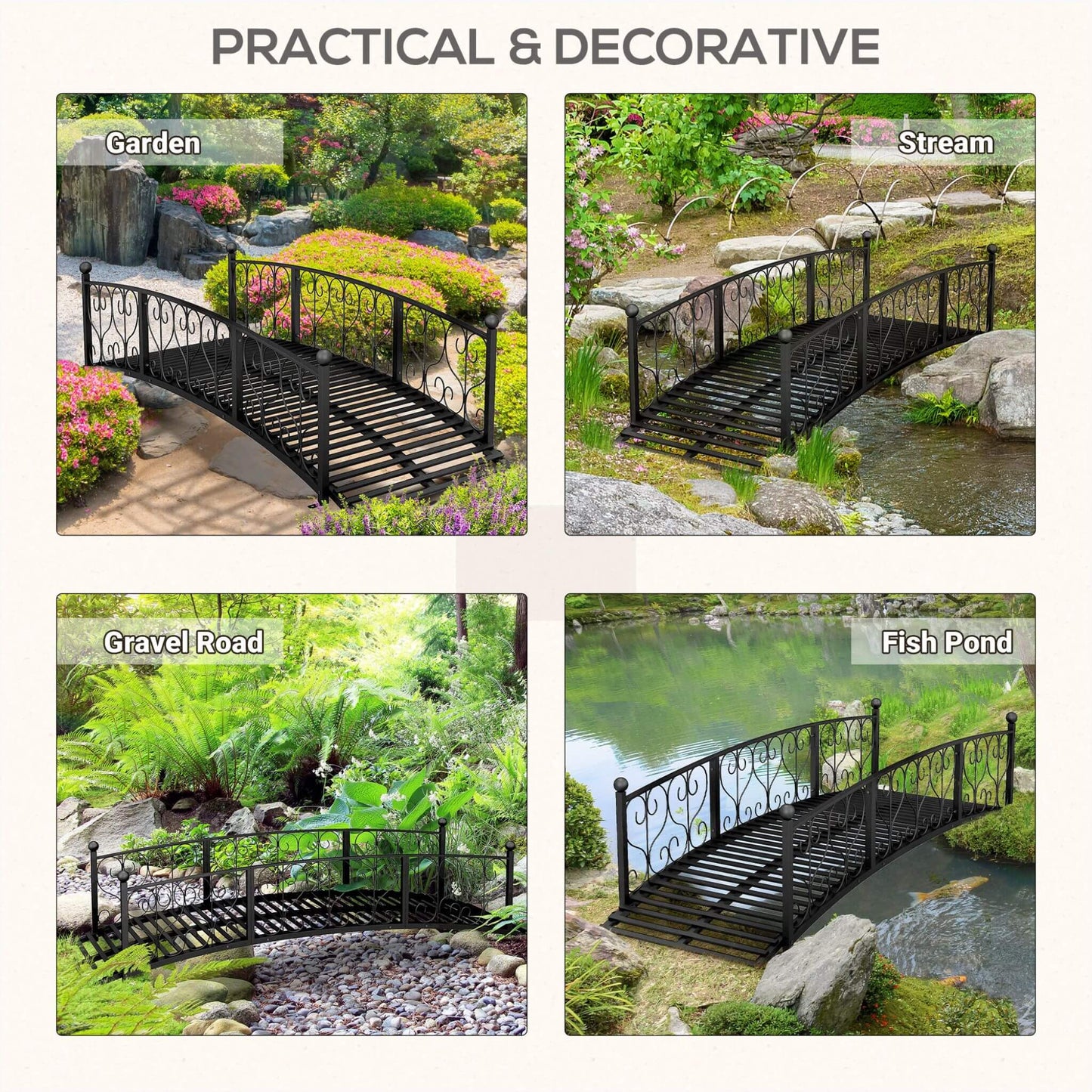 Alora 7FT Decorative Metal Arch Footbridge Garden Bridge with Safety Siderails
