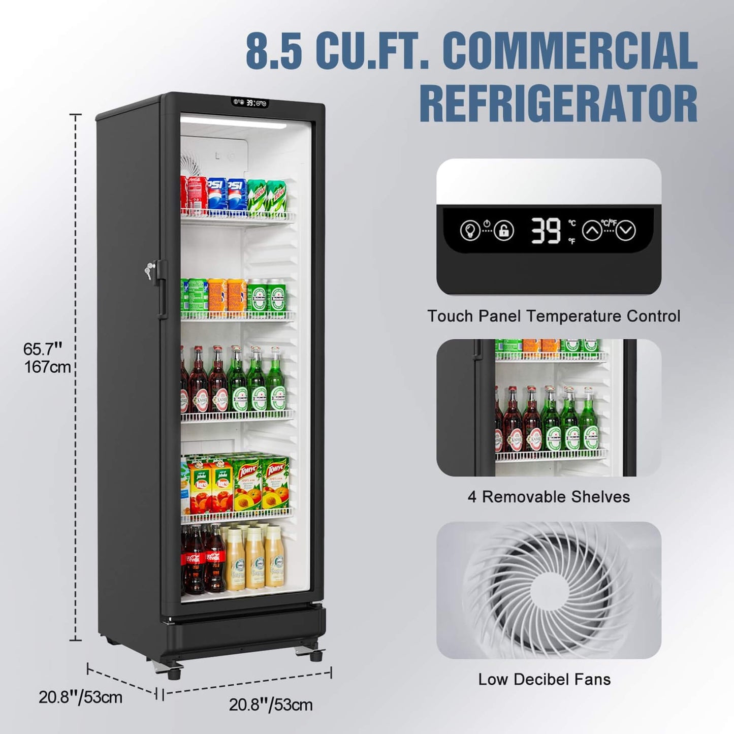 8.5 Cu.Ft Commercial Single Glass Door Beverage Merchandiser Refrigerator