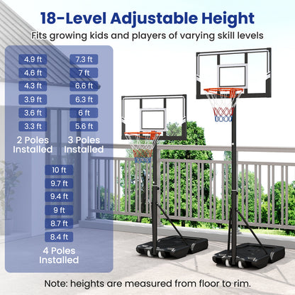 3.3-10 Feet Portable Basketball Hoop Adjustable with Base and Wheels
