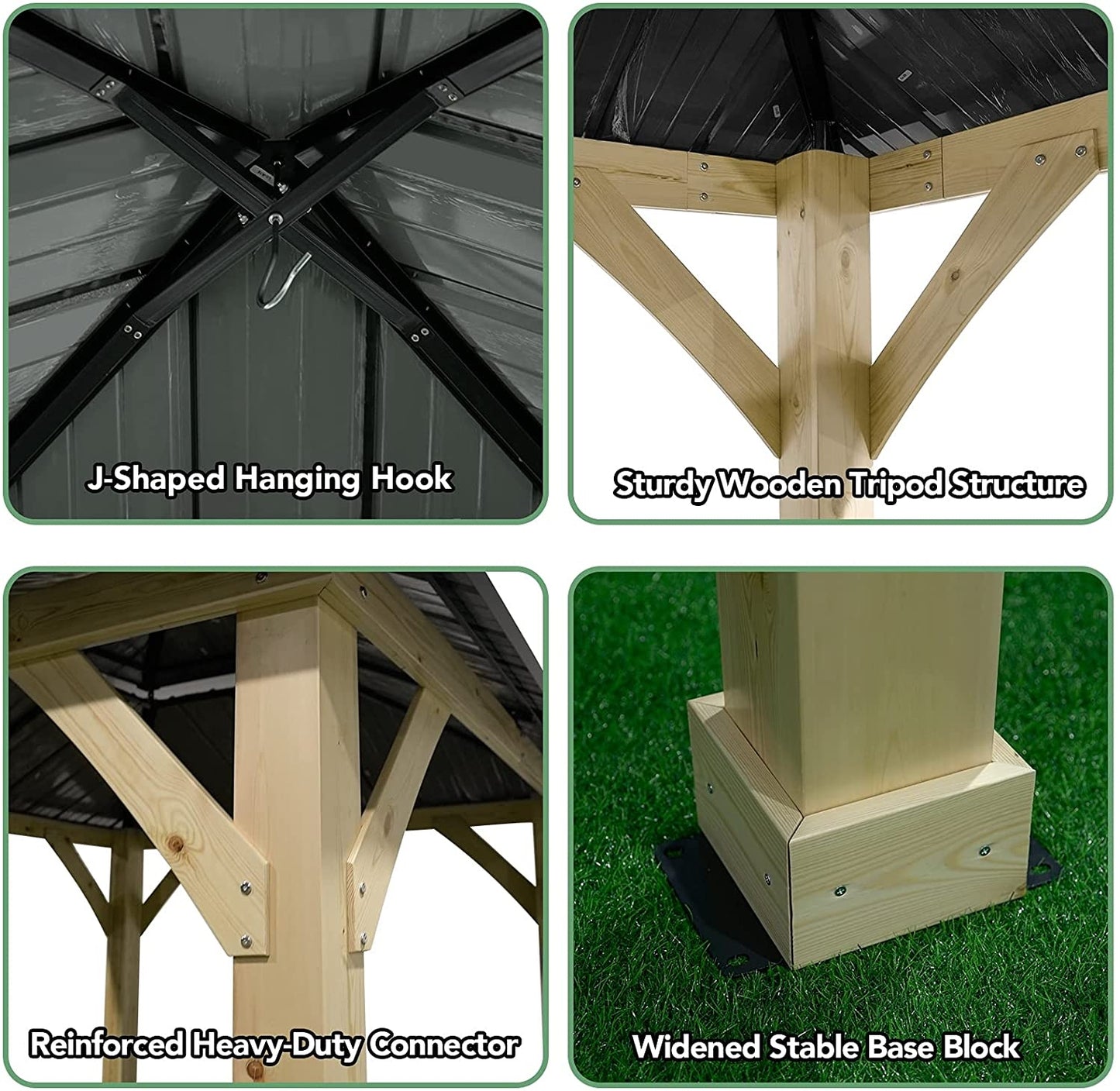 10' x 10' FT Patio Pine Wood Hardtop Gazebo with Double Steel Roof for Outdoor