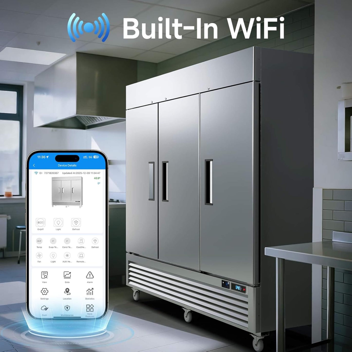 82-Inch Commercial 72 Cu.Ft 3-Door WiFi Refrigerator with Smart App Control