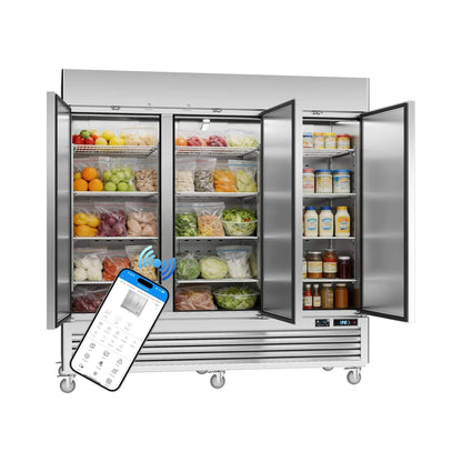 82-Inch Commercial 72 Cu.Ft 3-Door WiFi Refrigerator with Smart App Control