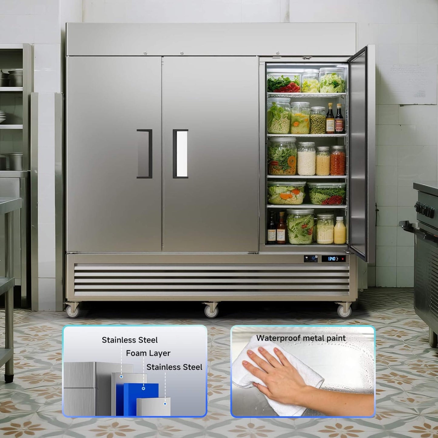82-Inch Commercial 72 Cu.Ft 3-Door WiFi Refrigerator with Smart App Control
