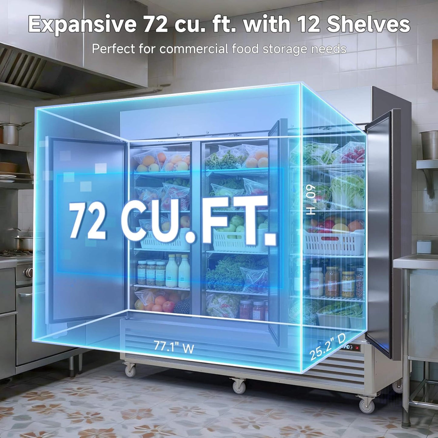 82-Inch Commercial 72 Cu.Ft 3-Door WiFi Refrigerator with Smart App Control