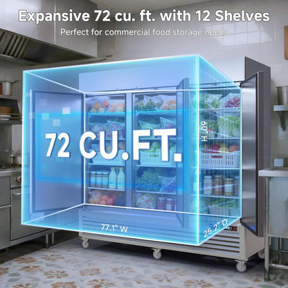 82-Inch Commercial 72 Cu.Ft 3-Door WiFi Refrigerator with Smart App Control
