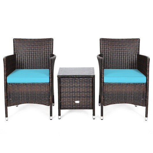 3 Pcs Outdoor Rattan Wicker Furniture Set - Blue