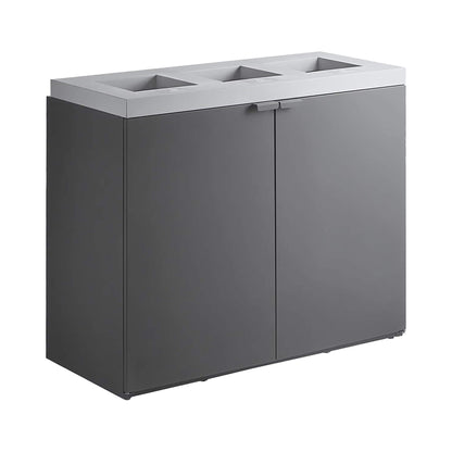 86-Gallon Heavy-Duty Commercial Steel Three-Stream Trash Can Cabinet