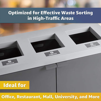 86-Gallon Heavy-Duty Commercial Steel Three-Stream Trash Can Cabinet