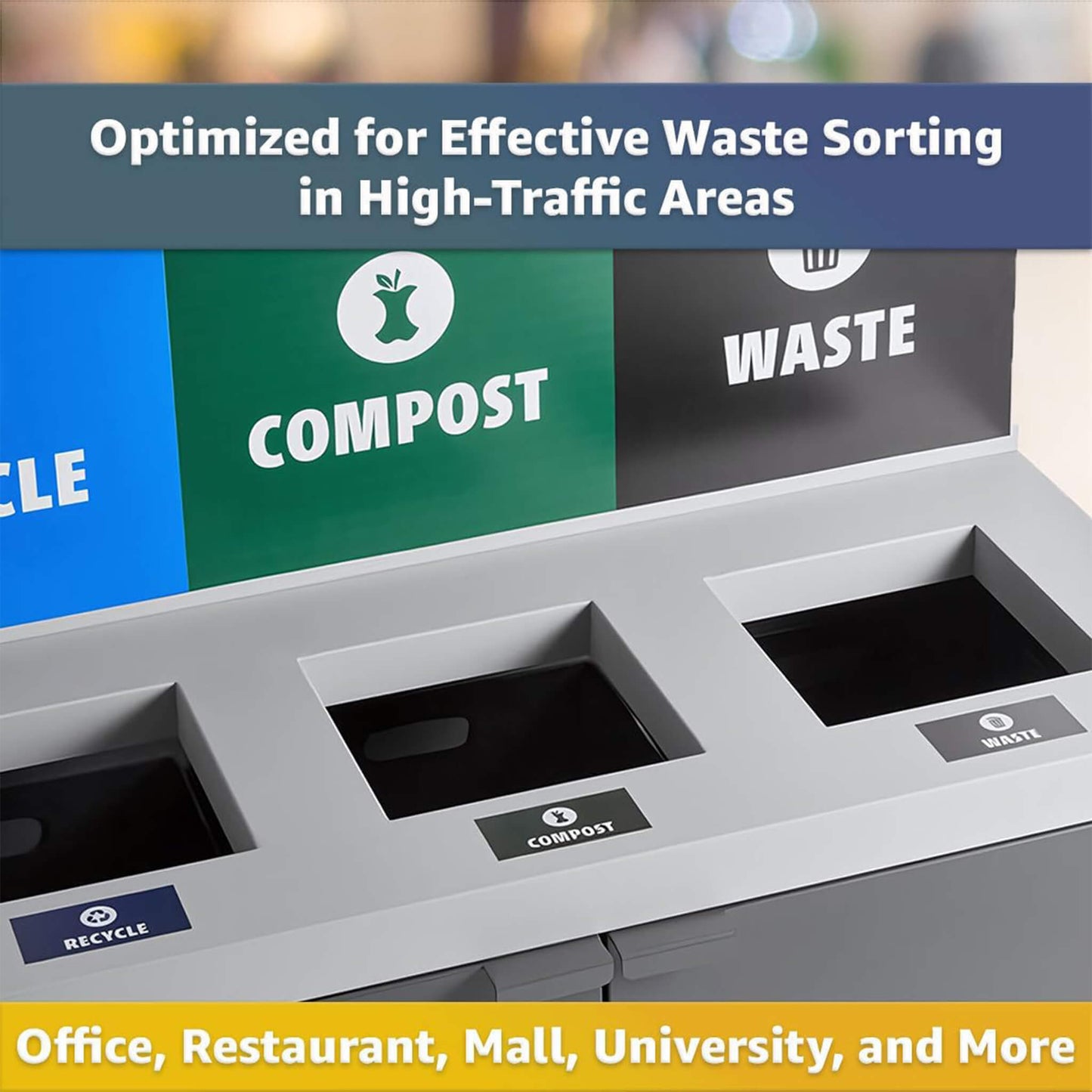 86-Gallon Heavy-Duty Commercial Steel Three-Stream Trash Can Cabinet with Panel