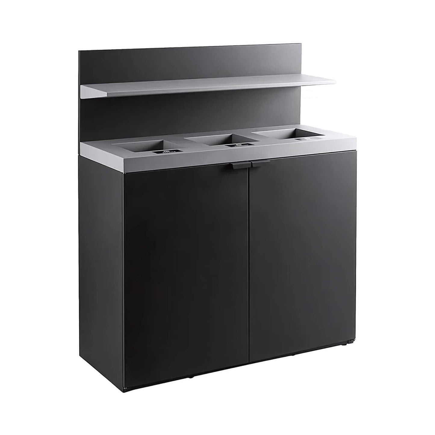86-Gallon Heavy-Duty Commercial Steel Three-Stream Trash Can Cabinet with Tray Holder