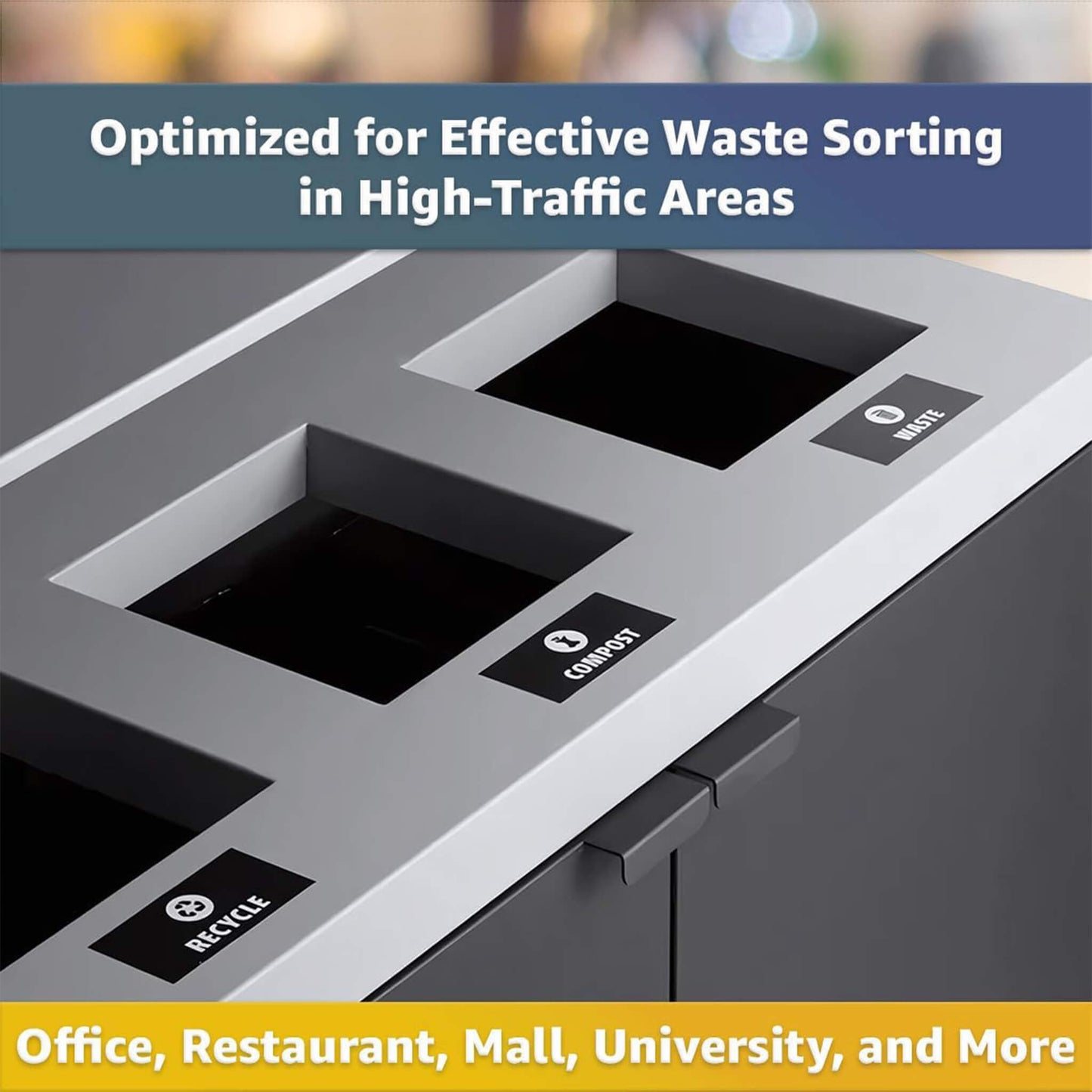 86-Gallon Heavy-Duty Commercial Steel Three-Stream Trash Can Cabinet with Tray Holder