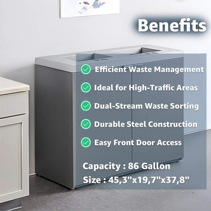 86-Gallon Heavy-Duty Commercial Steel Two-Stream Trash Can Cabinet