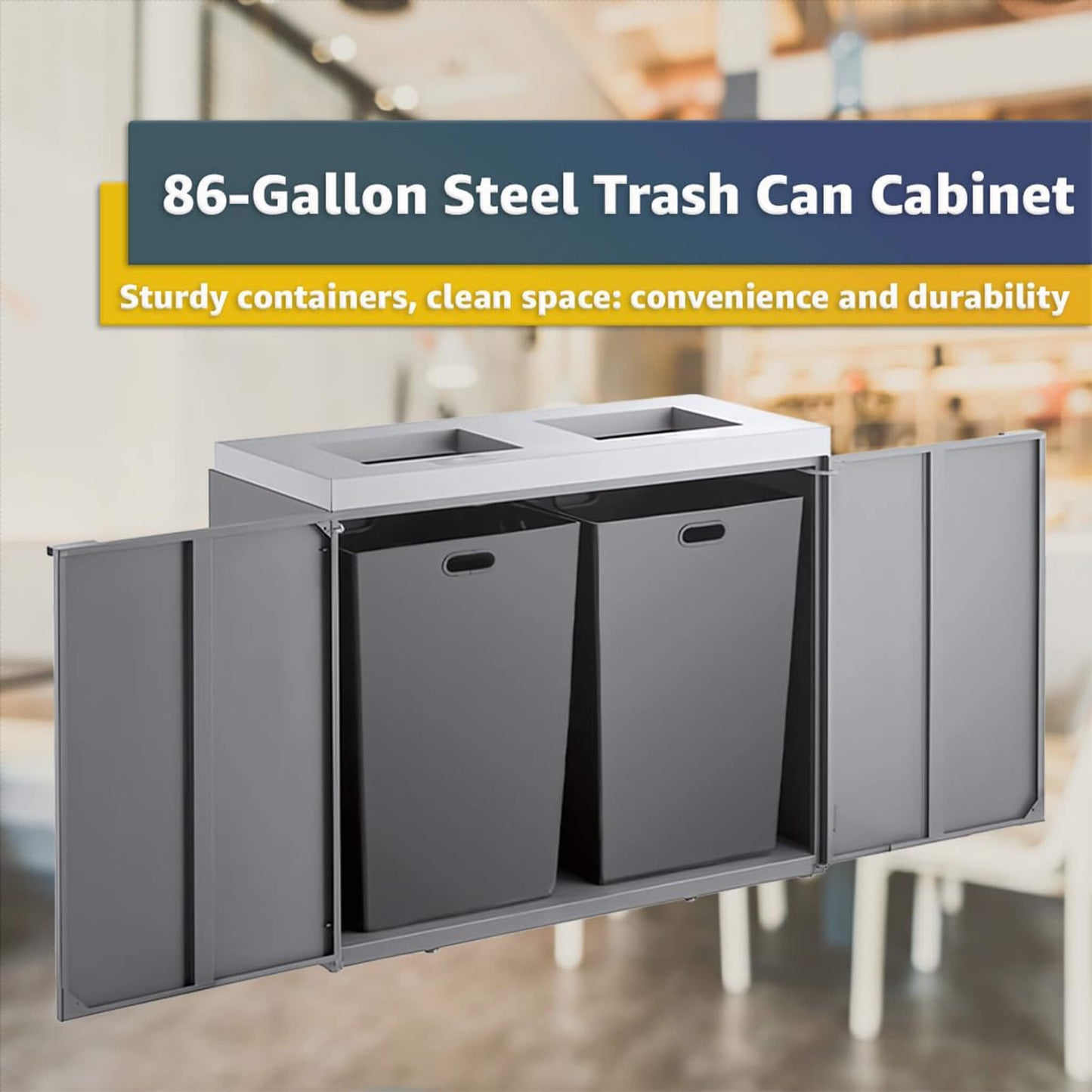 86-Gallon Heavy-Duty Commercial Steel Two-Stream Trash Can Cabinet