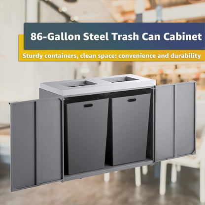 86-Gallon Heavy-Duty Commercial Steel Two-Stream Trash Can Cabinet