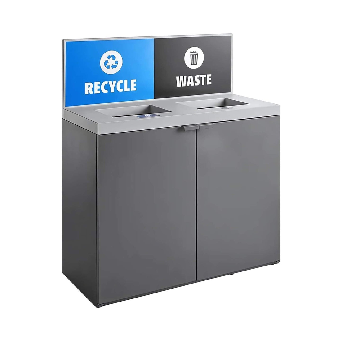 86-Gallon Heavy-Duty Commercial Steel Two-Stream Trash Can Cabinet with Panel