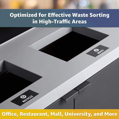 86-Gallon Heavy-Duty Commercial Steel Two-Stream Trash Can Cabinet with Panel