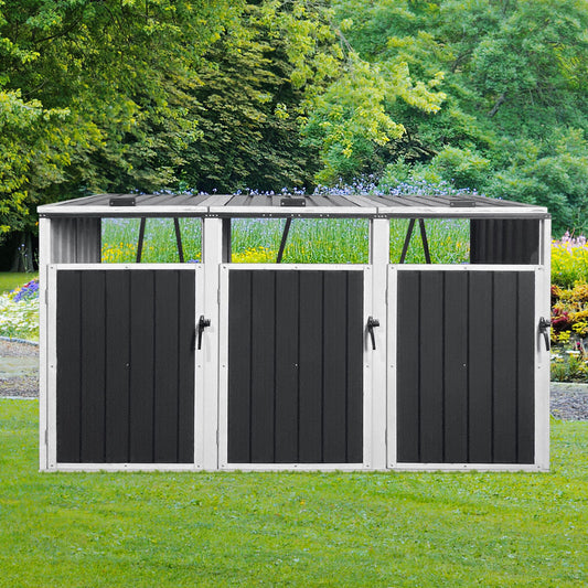 87-Inch Extra Large Heavy-Duty Outdoor Metal Garbage Bin Shed for 3 Trash Cans
