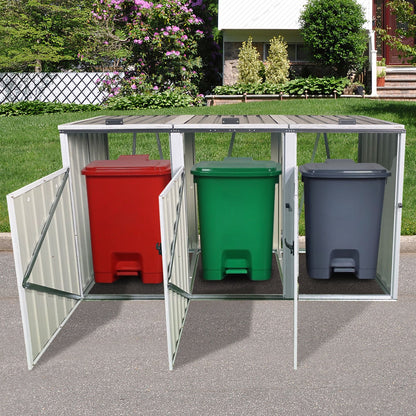 87-Inch Extra Large Heavy-Duty Outdoor Metal Garbage Bin Shed for 3 Trash Cans