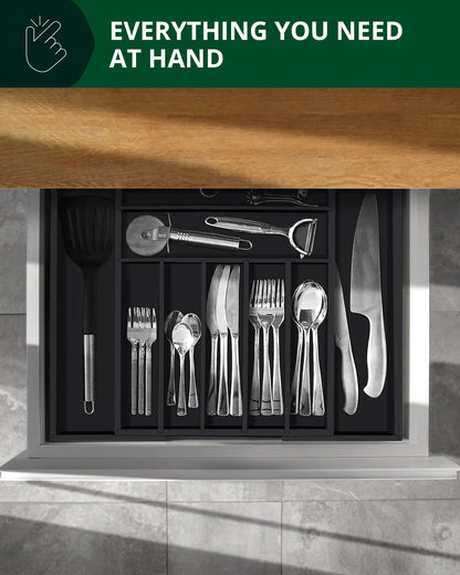 Silverware Drawer Organizer, Black (9 Slots)