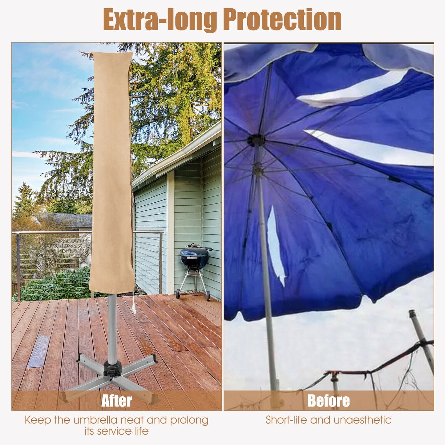 11 Feet Water-Proof Outdoor Parasol Cover Umbrella Cover with Fiberglass Rod