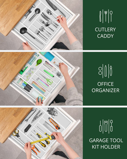 Silverware Drawer Organizer, White (9 Slots)