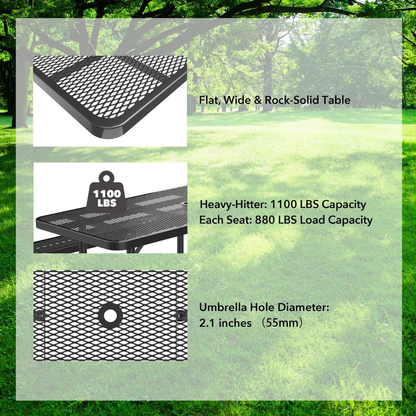8ft Rectangle Picnic Table with Umbrella Hole