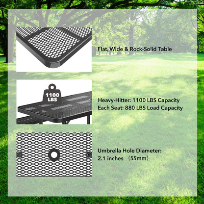 8ft Rectangle Picnic Table with Umbrella Hole