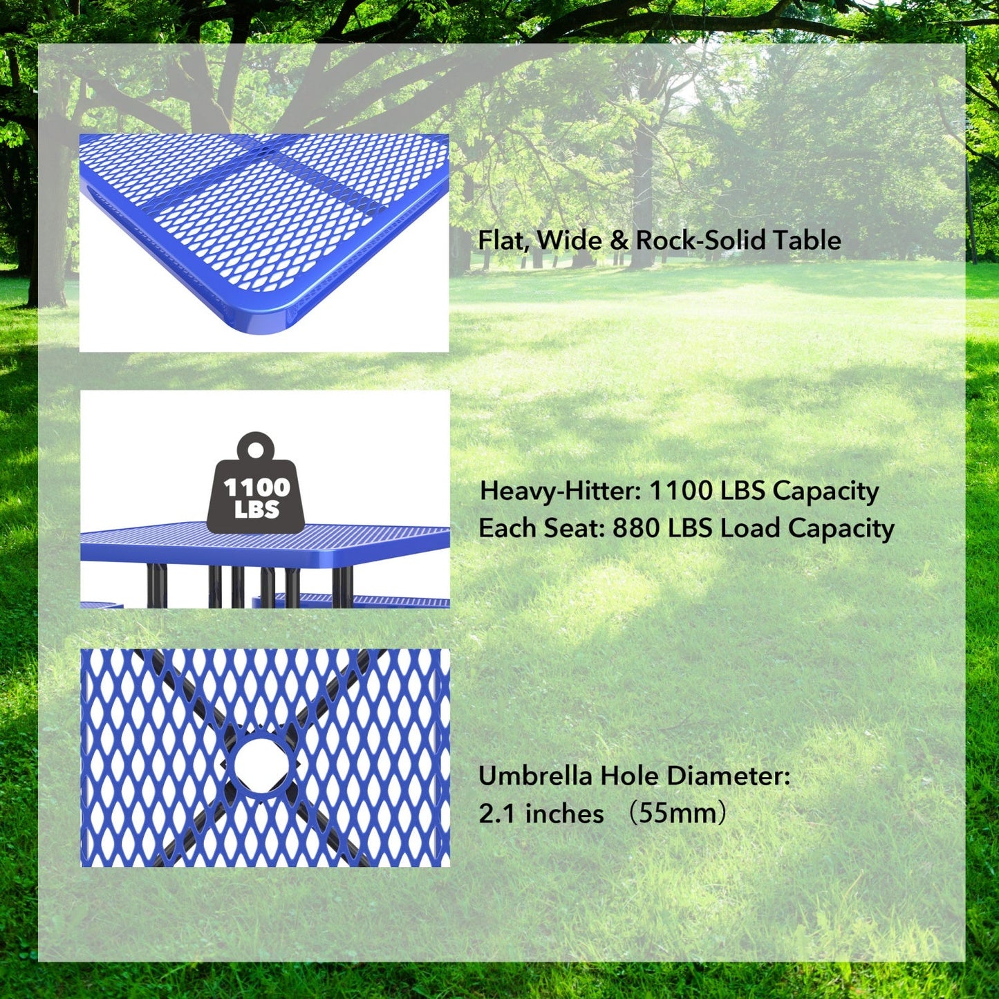 8ft Rectangle Picnic Table with Umbrella Hole