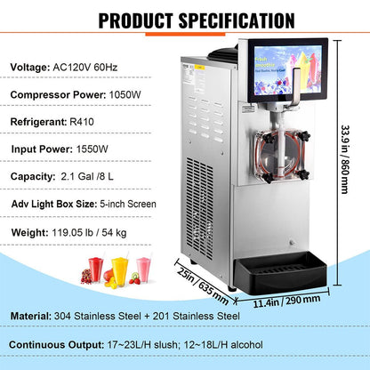 8L Commercial Single Frozen Margarita Ice Slushy Drink Maker Machine 1050W