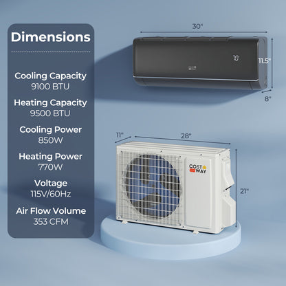 9100 BTU 20.5 SEER2 115V WiFi Enabled Mini Split AC Compatible with Alexa Gray