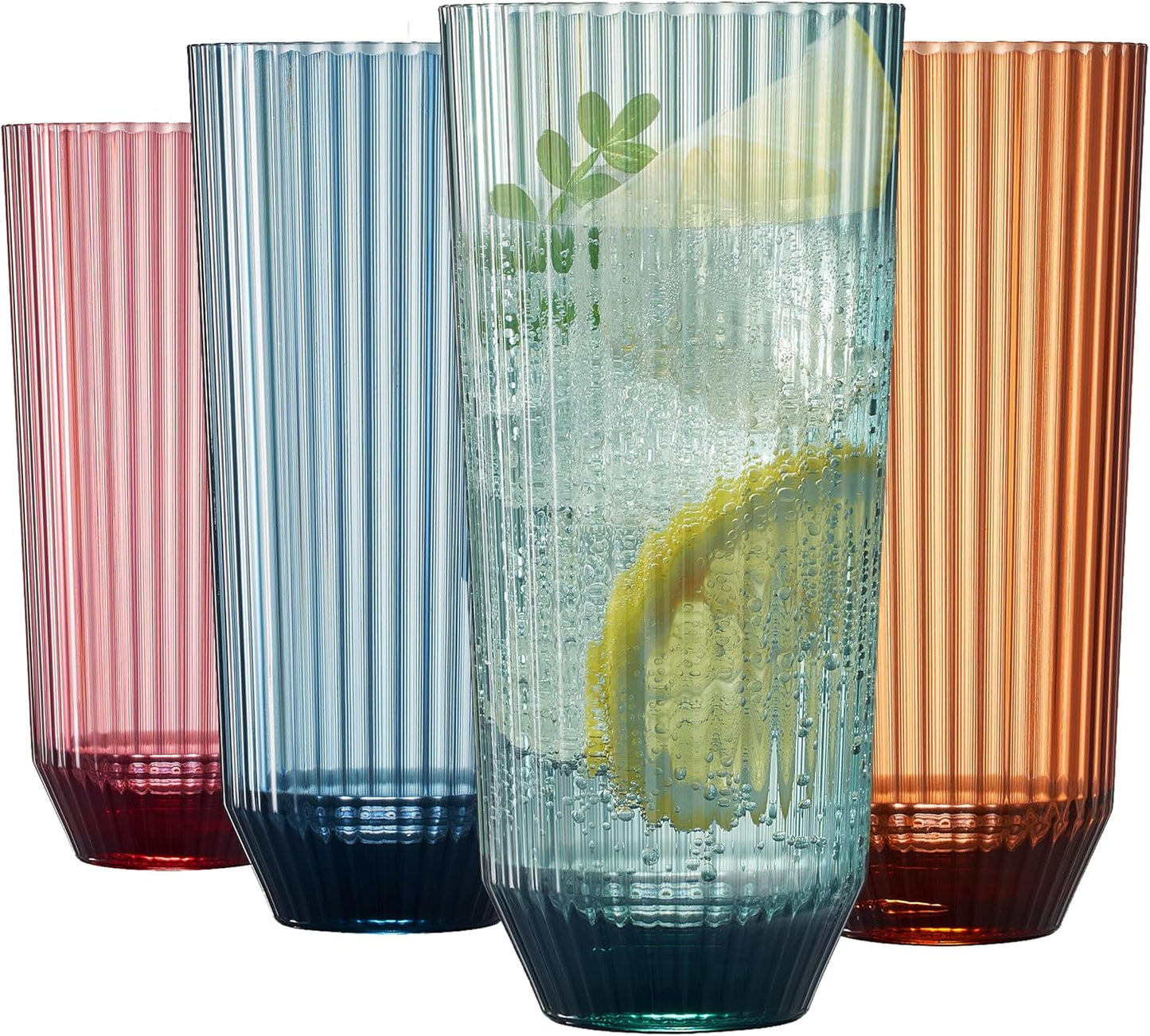 Khen Shatterproof Acrylic Ribbed Drinking Glasses Set | Set of 4