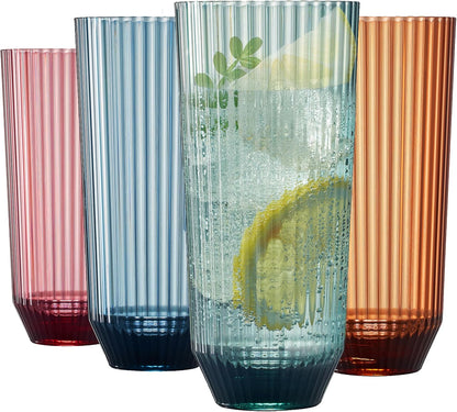 Khen Shatterproof Acrylic Ribbed Drinking Glasses Set | Set of 4