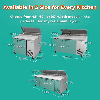 Heavy-Duty 93" Commercial Stainless Steel Pizza Prep Table With Refrigeration