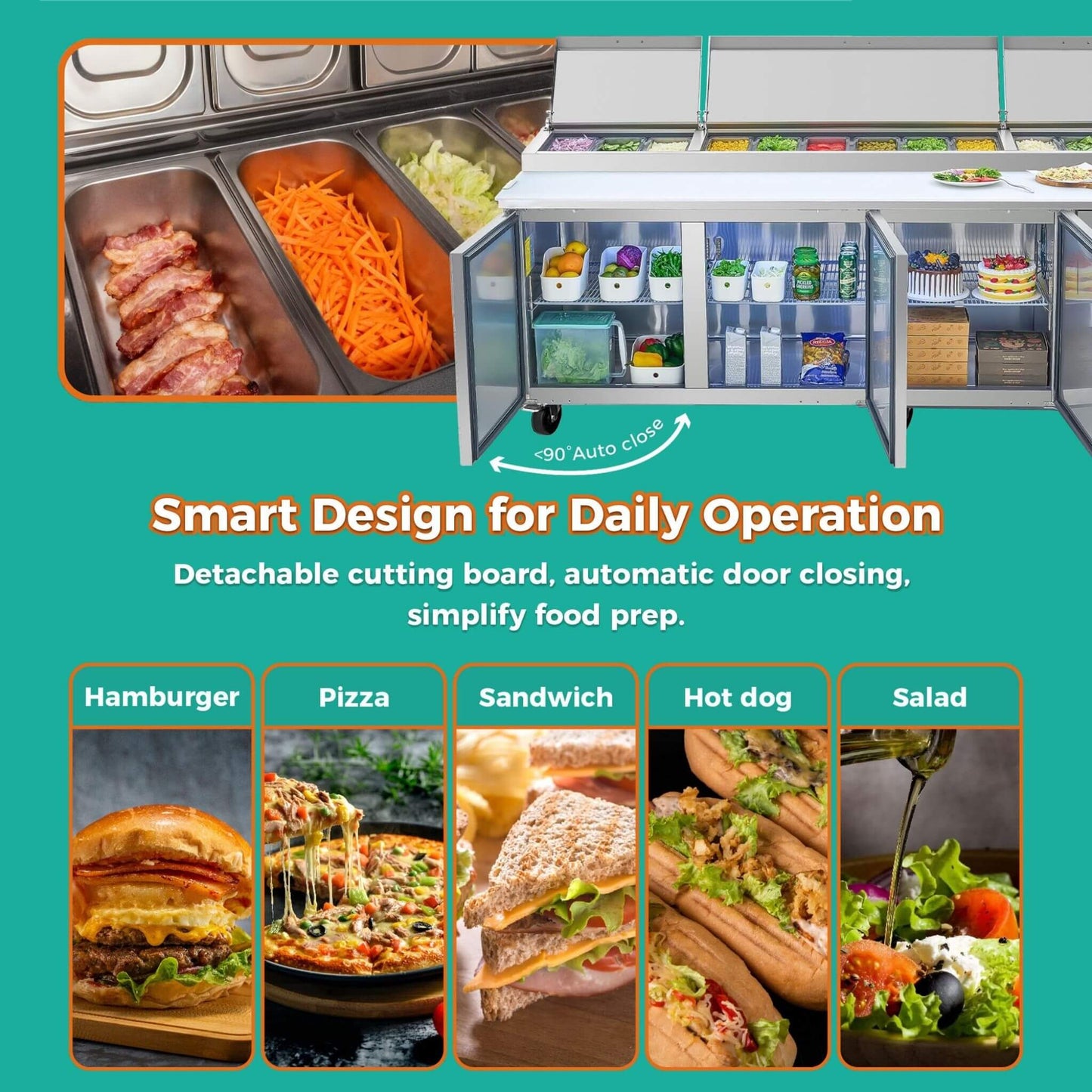 Heavy-Duty 93" Commercial Stainless Steel Pizza Prep Table With Refrigeration