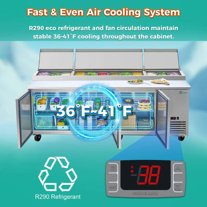 Heavy-Duty 93" Commercial Stainless Steel Pizza Prep Table With Refrigeration