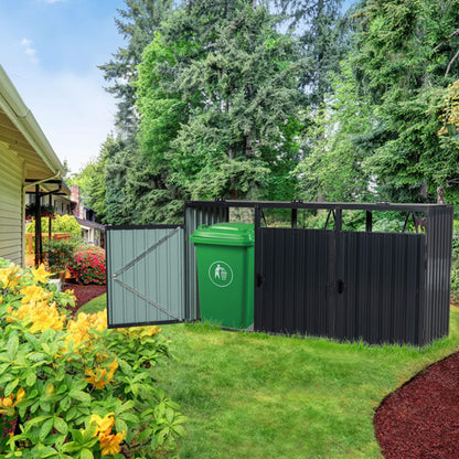 94-Inch Heavy-Duty Outdoor Galvanized Stainless Steel Garbage Bin Shed for 3 Trash Cans