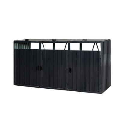 94-Inch Heavy-Duty Outdoor Galvanized Stainless Steel Garbage Bin Shed for 3 Trash Cans