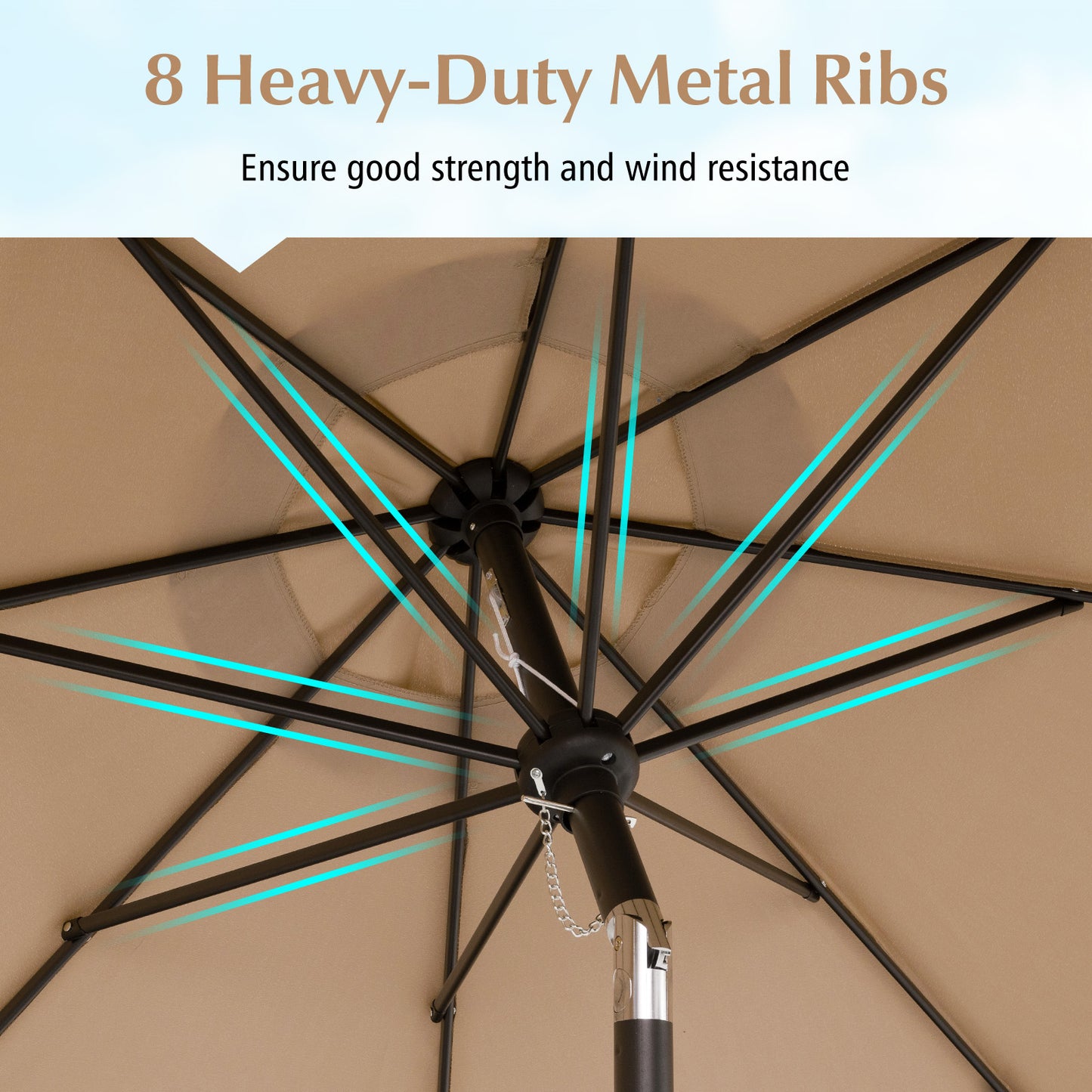 9 Feet Patio Umbrella with Crank Handle and Push Button Tilt